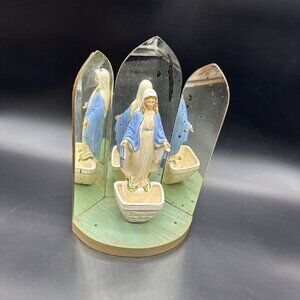 Vintage Holy Water Font Mother Mary Statue 1930s  Mirrored Figurine Catholic